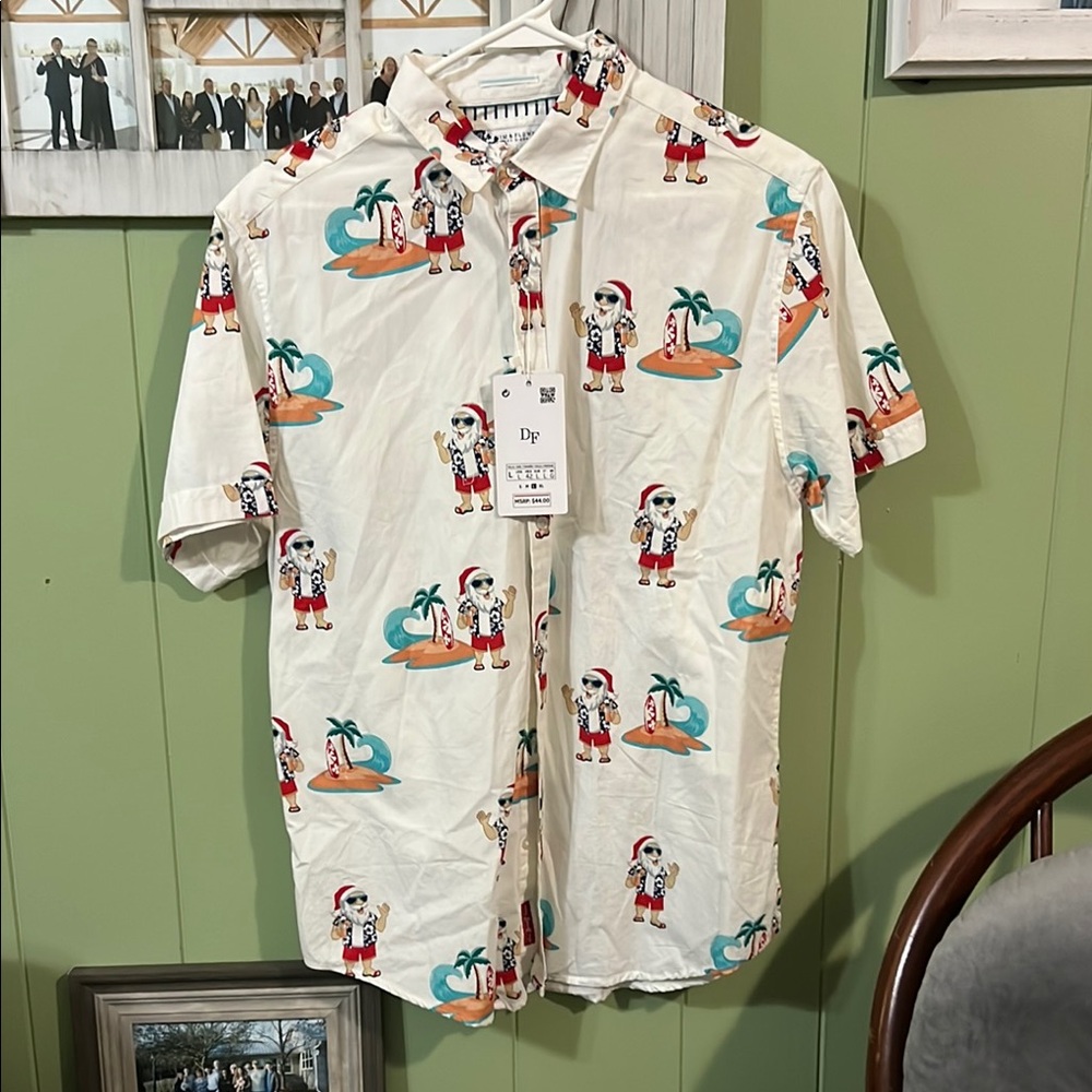 White Santa Tropical Print Men's Shirt